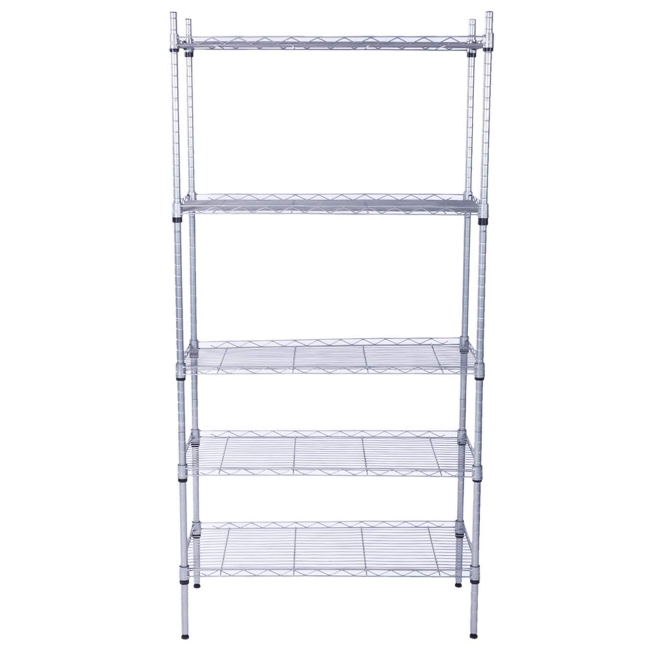 5-Tier Rectangle Carbon Steel Storage Rack - Heavy Duty Metal Shelving Unit for Kitchen, Living Room, Bathroom | Space Saving Organizer for Pantry, Garage, Office & Laundry Room | Silver Gray Utility Shelf by MITPATY