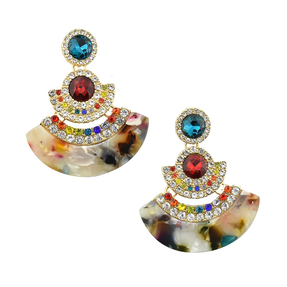 Homeford Resin Fan Drop Earrings with Stone - 2 Inch Bohemian Dangle Earrings for Women | Perfect for Parties, Weddings & Boho Fashion