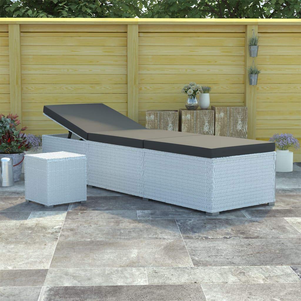 White Poly Rattan Coffee Table with Cushion - Modern End Table, Side Table & Cocktail Table for Living Room, Patio, or Sun Lounger - Perfect for Tea Time, Dining & Leisure Activities