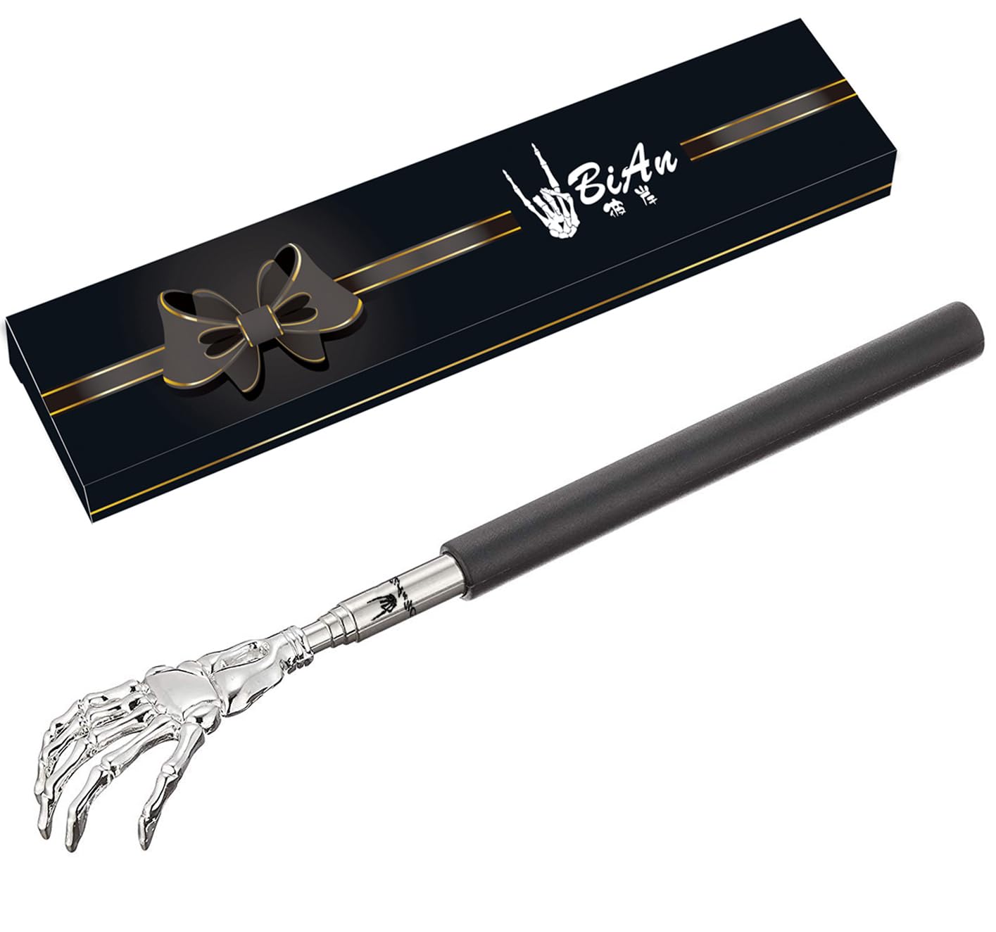 1-Pack Black Extendable Telescopic Skeleton Hand Back Scratcher - Ghost Hand Massage Tool for Men & Women - Perfect Christmas Stocking Stuffer & Funny Gift for Adults - Great for Office, Home, and Halloween Decor