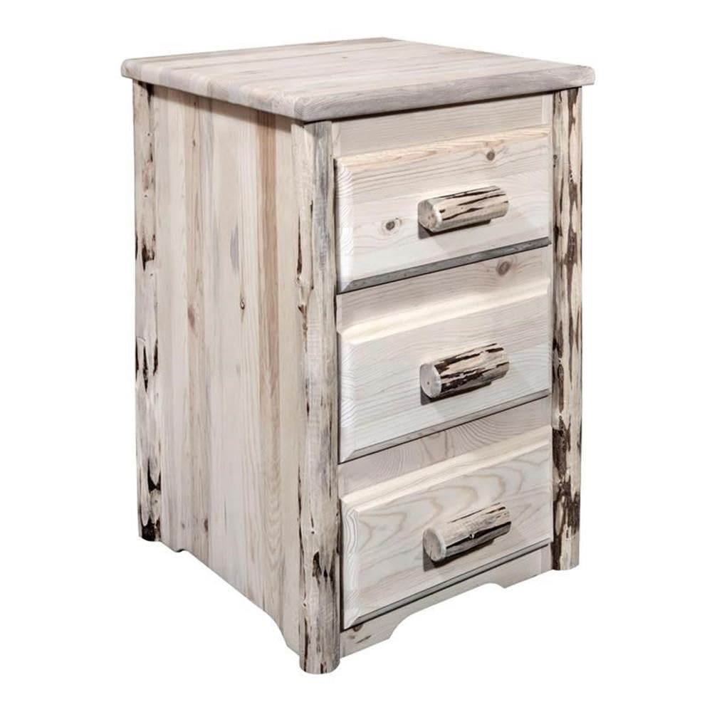 Montana Woodworks Collection Nightstand with 3 Drawers - Solid Wood Bedside Table with Clear Lacquer Finish for Bedroom, Guest Room, or Dormitory - Stylish and Functional Storage Solution