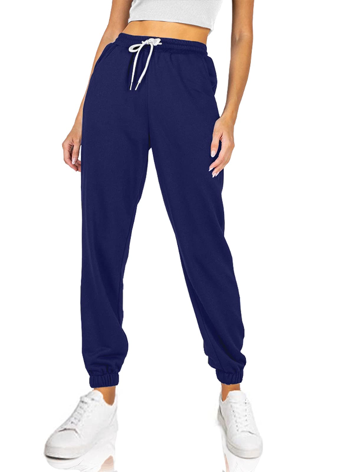 AUTOMET Women's High Waisted Jogger Sweatpants - Soft Lounge Pants with Pockets & Elastic Cuff for Yoga, Running & Casual Wear
