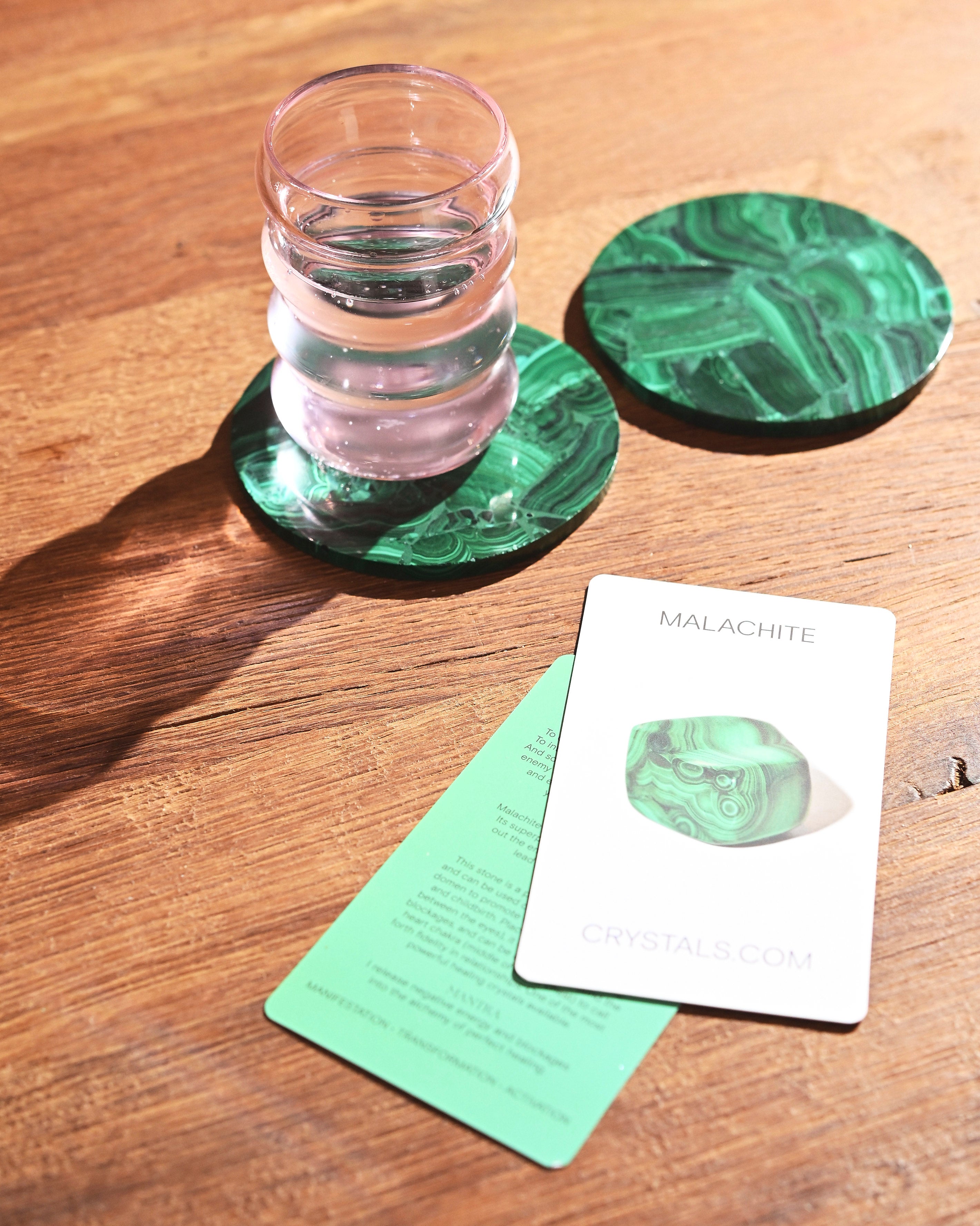 Authentic Malachite Stone Coasters Set of 2 - Natural Stone Drink Coasters for Home Bar, Coffee Table & Dining Table Decor