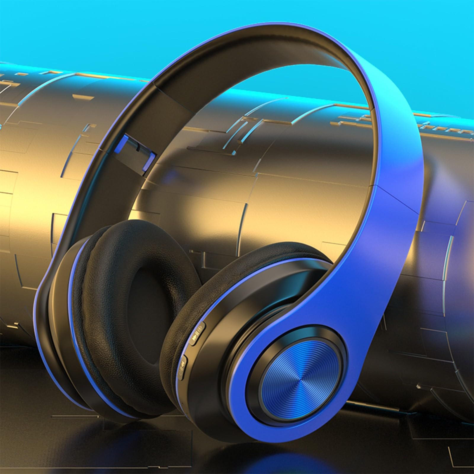 JeashCHAT Wireless Bluetooth Headphones with Subwoofer - Bluetooth 5.1 Over-Ear Gaming Headset for Mobile, Computer, Music & Sports (Blue-Black) - Perfect for Gaming, Workouts & Travel