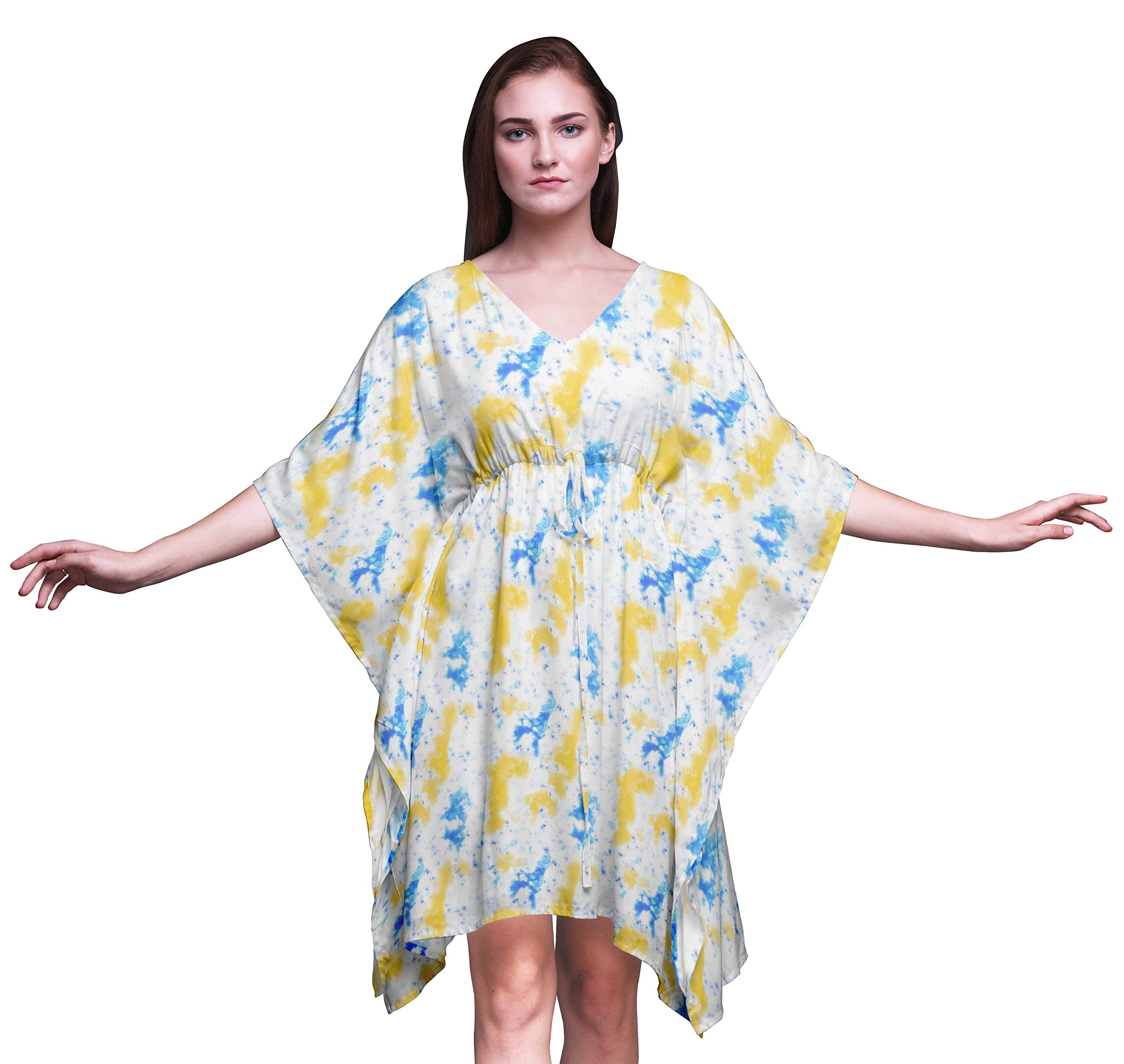 Bimba Women's Short Caftan Midi Dress - Beach Cover Up, Swimwear Wrap, Boho Summer Dress for Pool, Vacation & Resort Wear