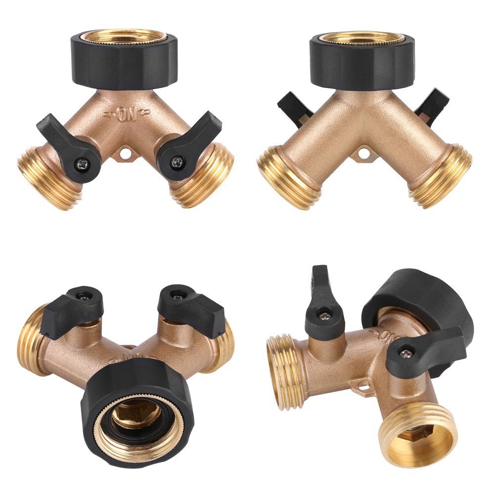 2-Way Y-Shaped Brass Water Tap Adapter Hose Connector 3/4