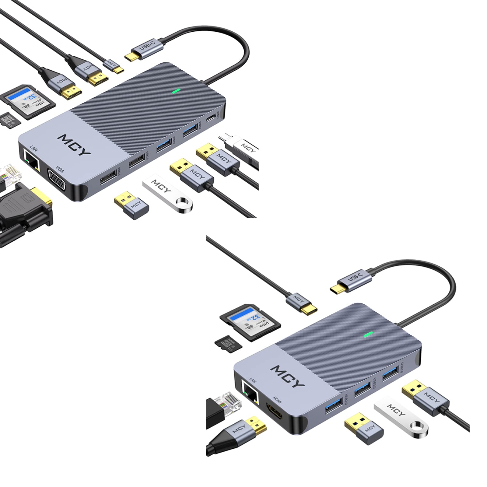 12-in-1 USB C Docking Station with Dual HDMI, VGA, Ethernet - 8-in-1 USB C Hub for MacBook Pro/Air, Dell, HP - Perfect for Home Office, Gaming & Multi-Monitor Setup