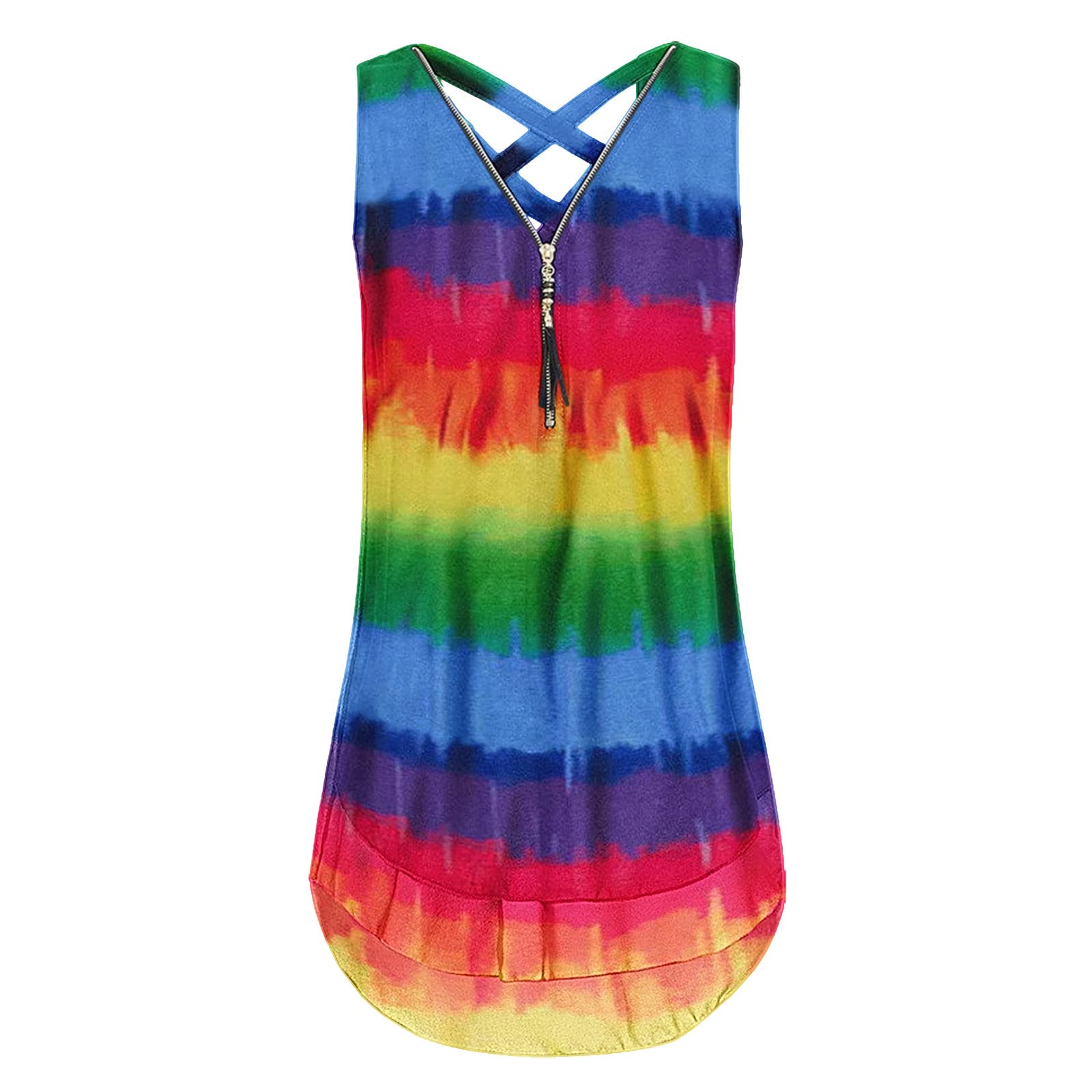 Women's Sleeveless Cross Back V-Neck Loose Tank Top with Zipper Detail - Breathable Summer Cami for Casual Wear, Gym, Yoga & Beach Outfits