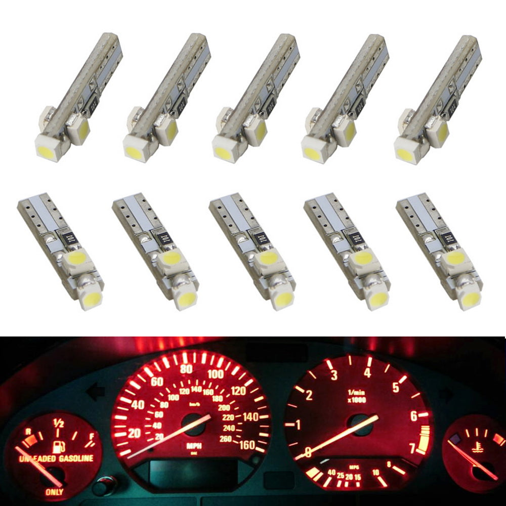 10pcs Red 3 SMD LED Bulbs for T4/T5 Gauge Cluster (37 73 74 79) - Perfect for Car Dashboard Instrument Panel Lighting & Customization