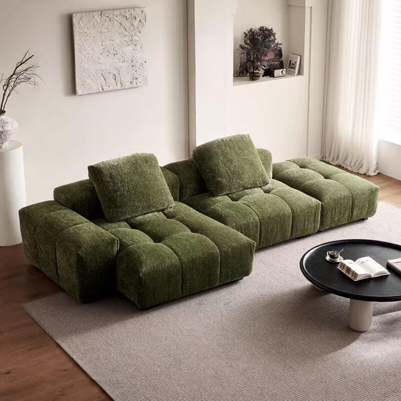 L-Shaped Sectional Sofa with Chaise Lounge - 4-Piece Reversible Modular Couch Set in Black Upholstery & Solid Pine Wood Frame | Perfect for Living Room, Family Room or Home Theater Seating