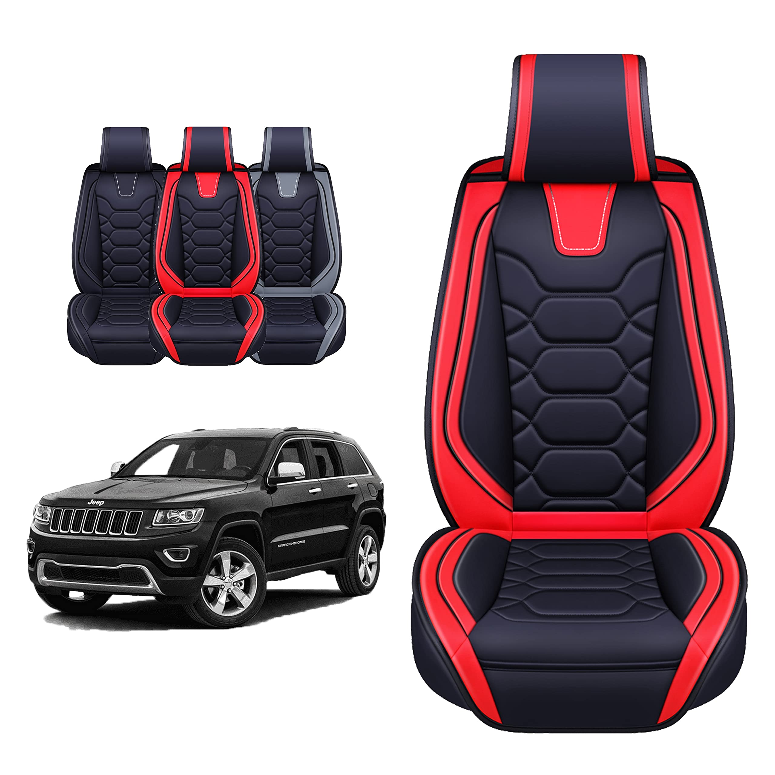 Premium Custom Leather Seat Covers for Jeep Cherokee 2014-2025 - Front Seats in Vibrant Red | Perfect for Off-Road Adventures & Daily Commutes
