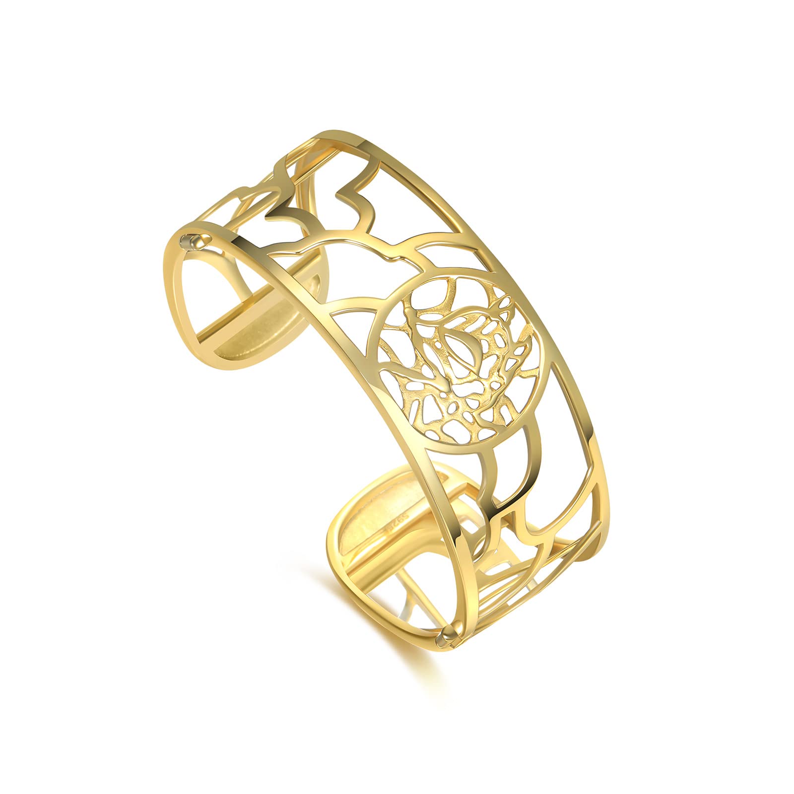 18K Gold Plated Sterling Silver Wide Cuff Bracelet for Women - Adjustable Size, Elegant Open Bangle, Perfect Gift for Her (Ideal for Parties, Weddings & Everyday Wear)