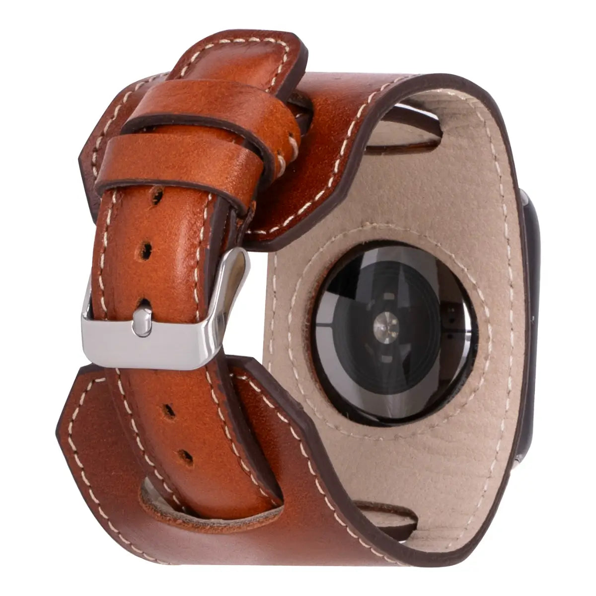 Burnished Tan Leather Apple Watch Band - Premium Genuine Leather Cuff Strap for Apple Watch Series 9/8/7/6/SE/5/4/3/2/1 - Stylish & Comfortable for Work, Travel & Everyday Wear