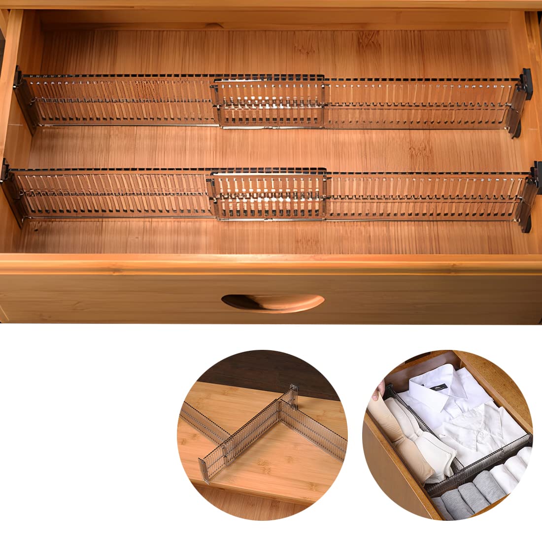 Adjustable Clear Plastic Drawer Dividers 2-Pack - Organizer for Kitchen Utensils, Dresser, Desk & Bathroom Storage | Perfect for Pantry Organization & Home Decluttering