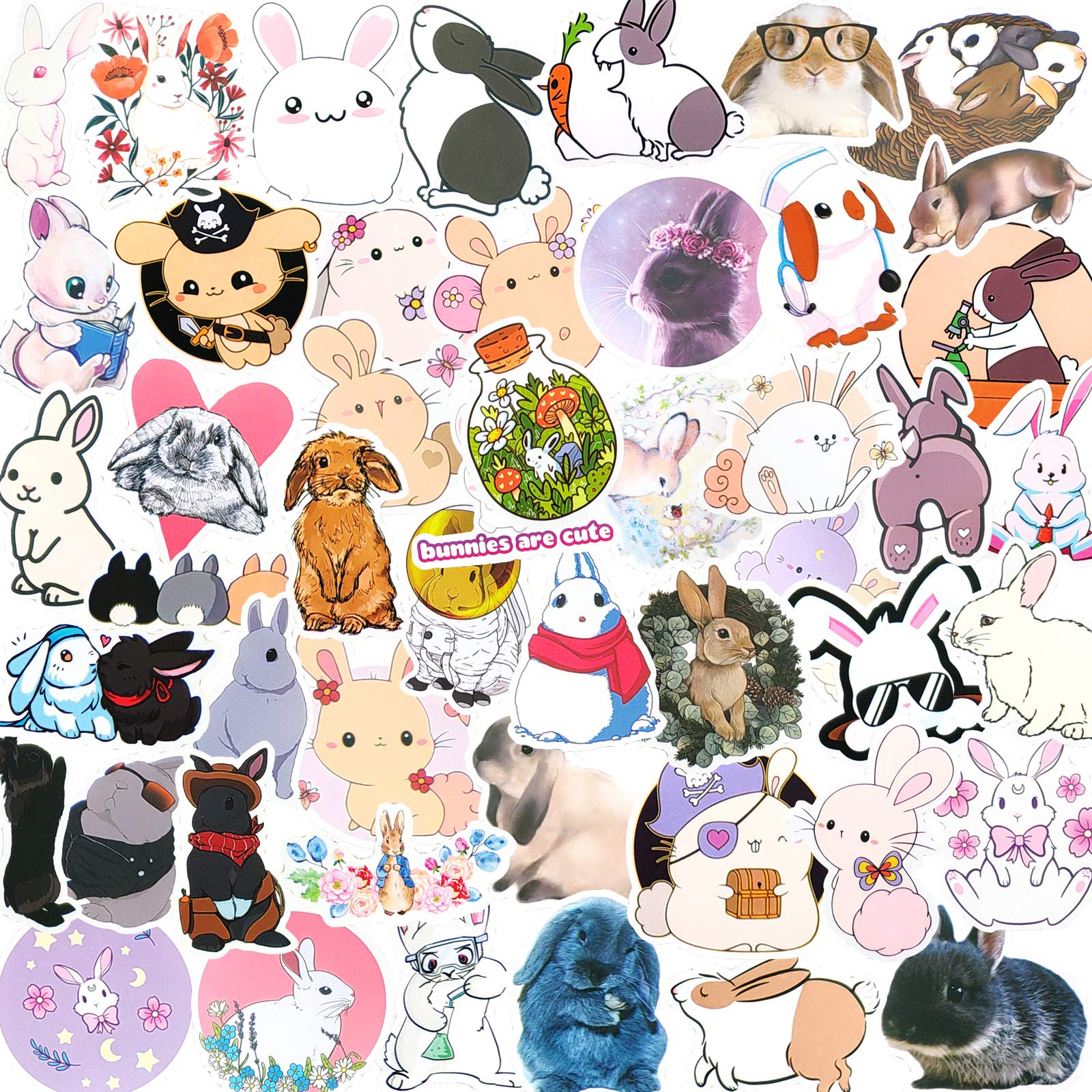 50pcs Adorable Rabbit Stickers for Kids - Waterproof Vinyl Decals for Scrapbooking, Journals, Laptops & DIY Crafts