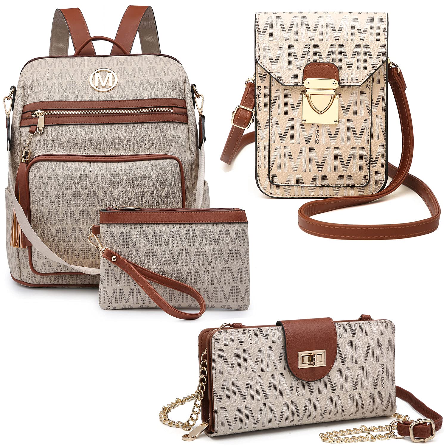 MKP Women's Fashion Backpack, Wallet & Purse 4-Piece Set - Stylish Travel Essentials for Work, School & Daily Use