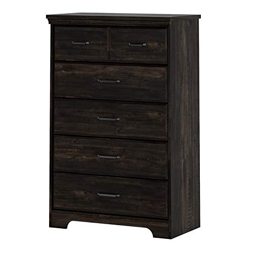 BOWERY HILL 5-Drawer Tall Wood Dresser - Modern Bedroom Storage Organizer Chest, Closet Tower Cabinet for Clothes & Accessories - Perfect for Small Spaces & Apartment Living (Black)