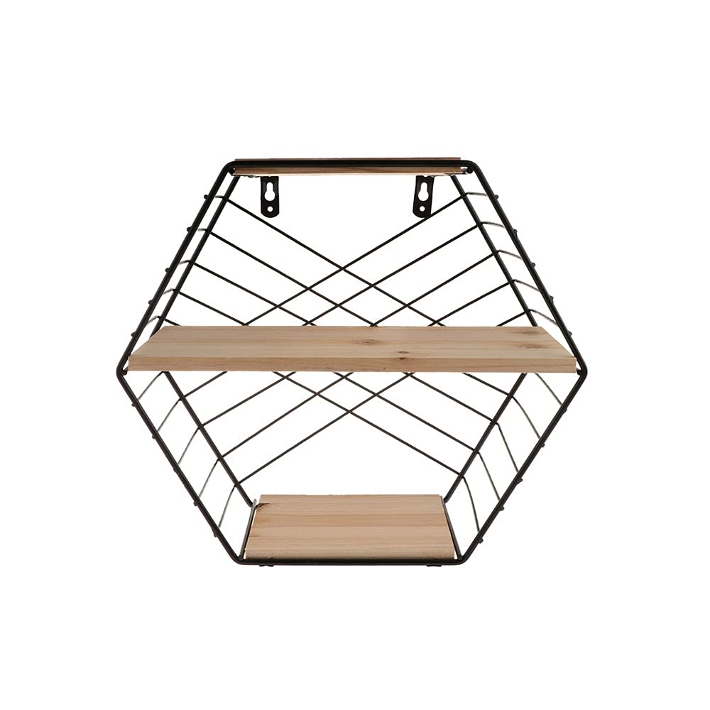Hexagonal Grid Wall Shelf - Iron Geometric Storage Rack for Books, Plants & Decor | Wall Mounted Display Shelf for Living Room, Bedroom & Office Organization