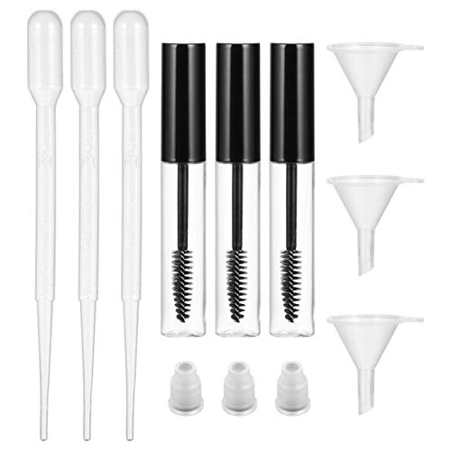EXCLUZO 9Pcs 10ml Empty Mascara Tubes with Wand & Funnel Dropper - Refillable DIY Eyelash Cream Containers for Makeup Storage & Travel (Perfect for Salon, Home Use & Professional Makeup Artists)