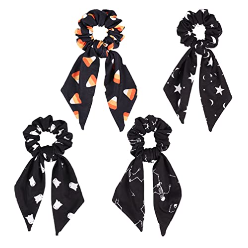 Lurrose 4-Pack Hair Scarf Scrunchies - Ribbon Hair Ties & Ponytail Holders for Women | Soft Hair Bands for Halloween, Daily Use & Special Occasions