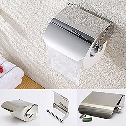 Premium Stainless Steel Toilet Paper Holder with Lid - RSP Quality Bit® Bathroom Tissue Dispenser for Home, Office & Restrooms - Durable & Stylish Silver Finish