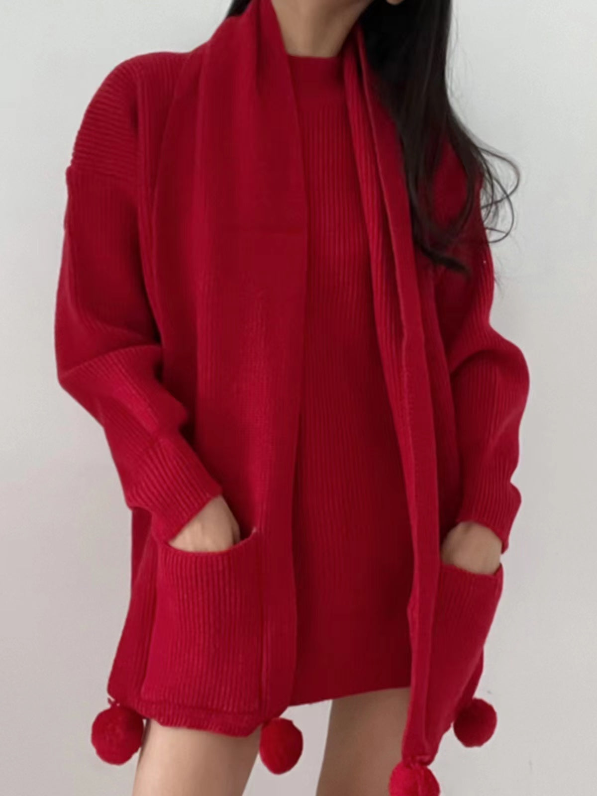 Lovevop Women's Christmas Red Loose Knit Scarf Sweater Dress - Cozy Holiday Party Outfit for Xmas, Winter Date Night & Casual Wear