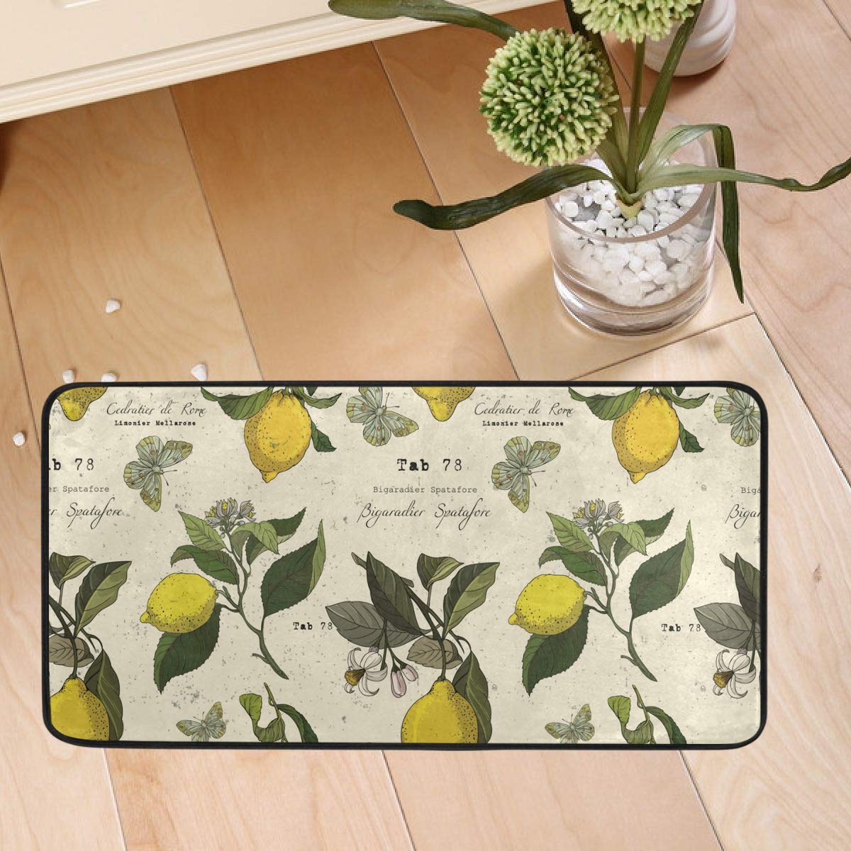 Non-Slip Kitchen Rugs with Lemon & Butterfly Design - 20x20 Inch Washable Anti-Fatigue Floor Mats for Home, Office, Bathroom & Farmhouse Decor | Cushioned Comfort for Standing & Sitting