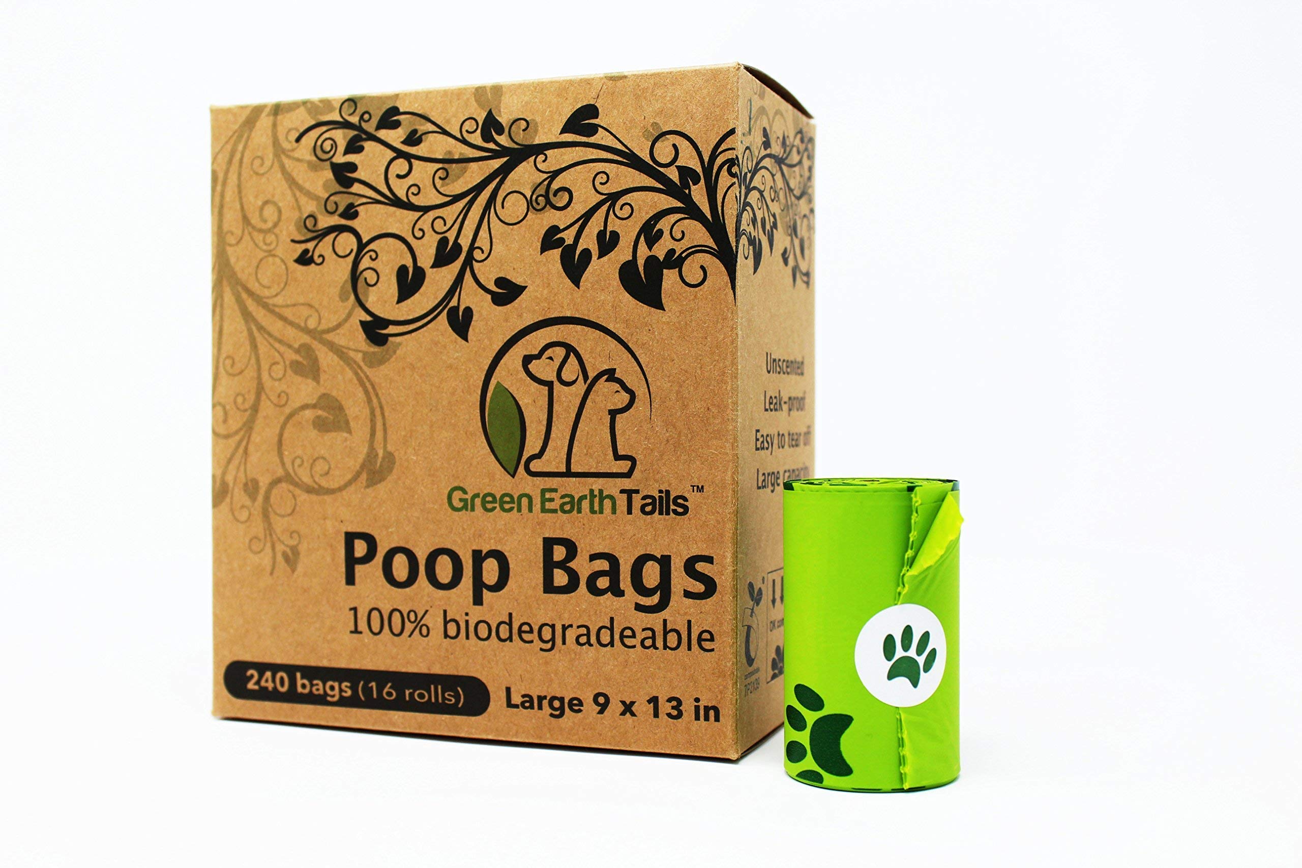 Eco-Friendly Dog Poop Bags - 240 Large Biodegradable & Compostable Pet Waste Bags (16 Rolls x 15 Bags) | Leak Proof, Easy Tear, ASTM D6400 & Vincotte OK Compost Certified | Perfect for Daily Walks, Park Visits & Backyard Cleanup