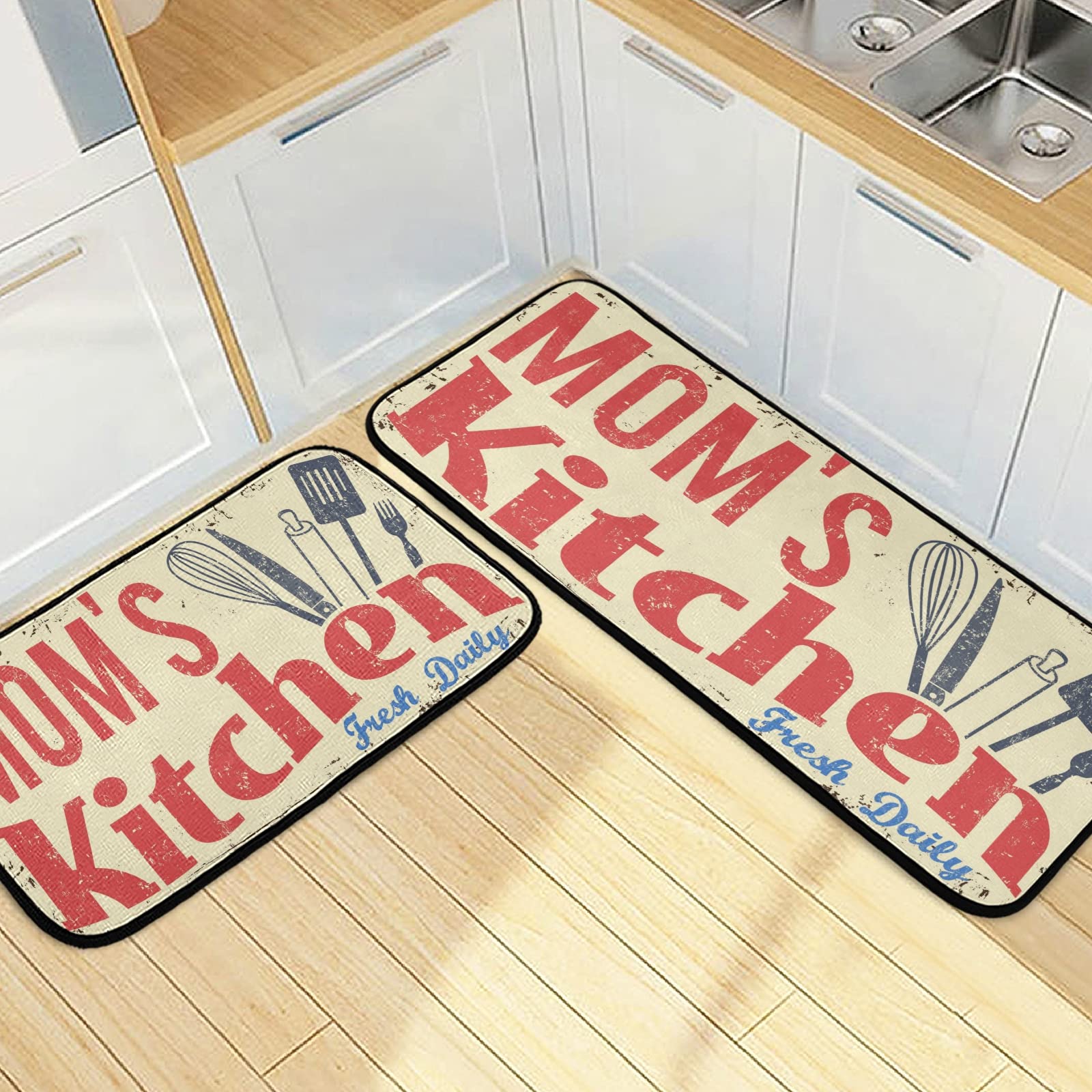 SUABO Non-Slip Kitchen Mats 2-Pack - Cushioned Anti-Fatigue Floor Rugs for Kitchen & Bathroom, Waterproof Washable Comfort Mat - Perfect for Cooking, Dishwashing & Holiday Decor (Christmas Gift Idea)