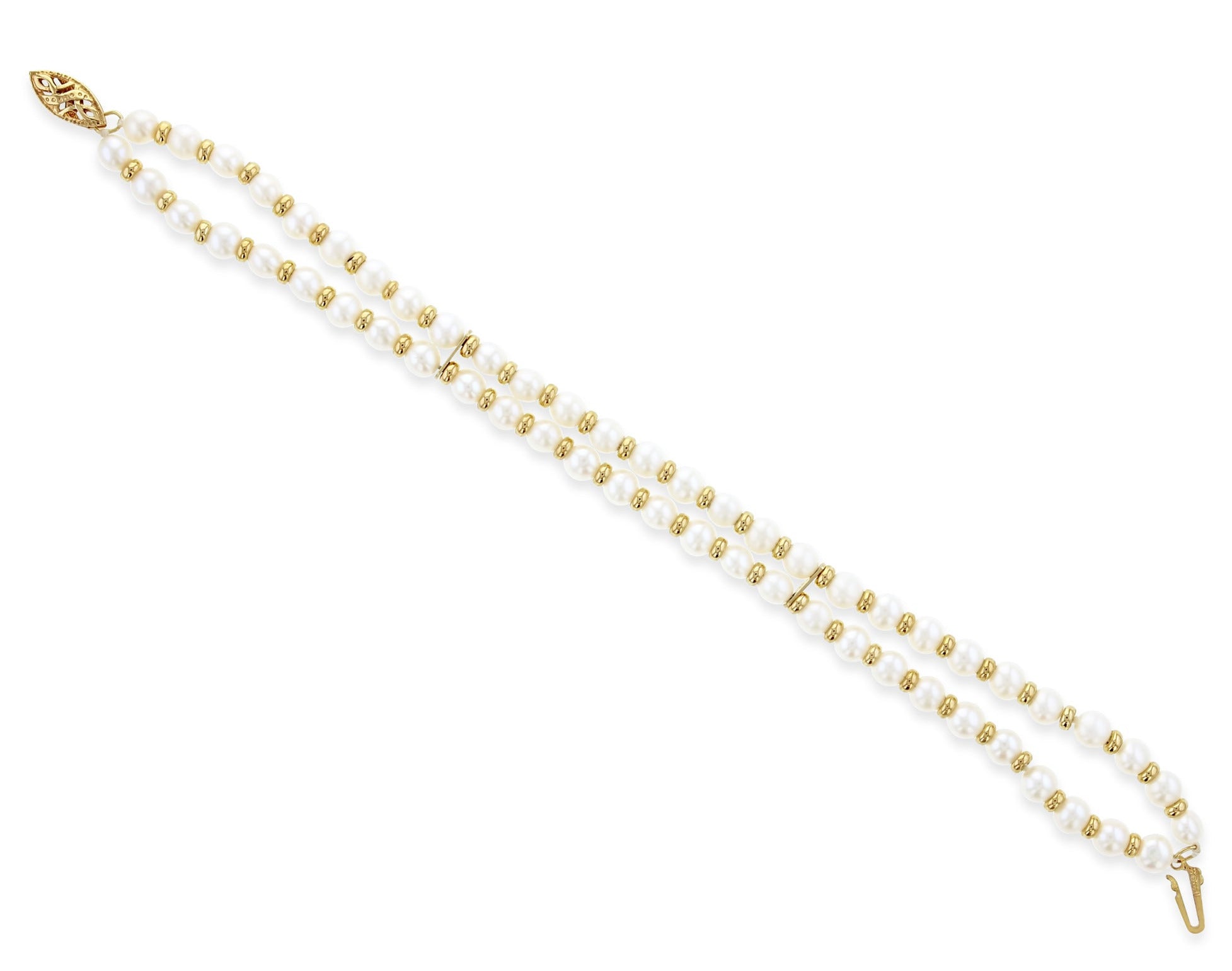 Double Row Cultured Pearl Bracelet 14k Yellow Gold - Elegant Pearl Jewelry for Women, Perfect for Weddings, Parties & Special Occasions