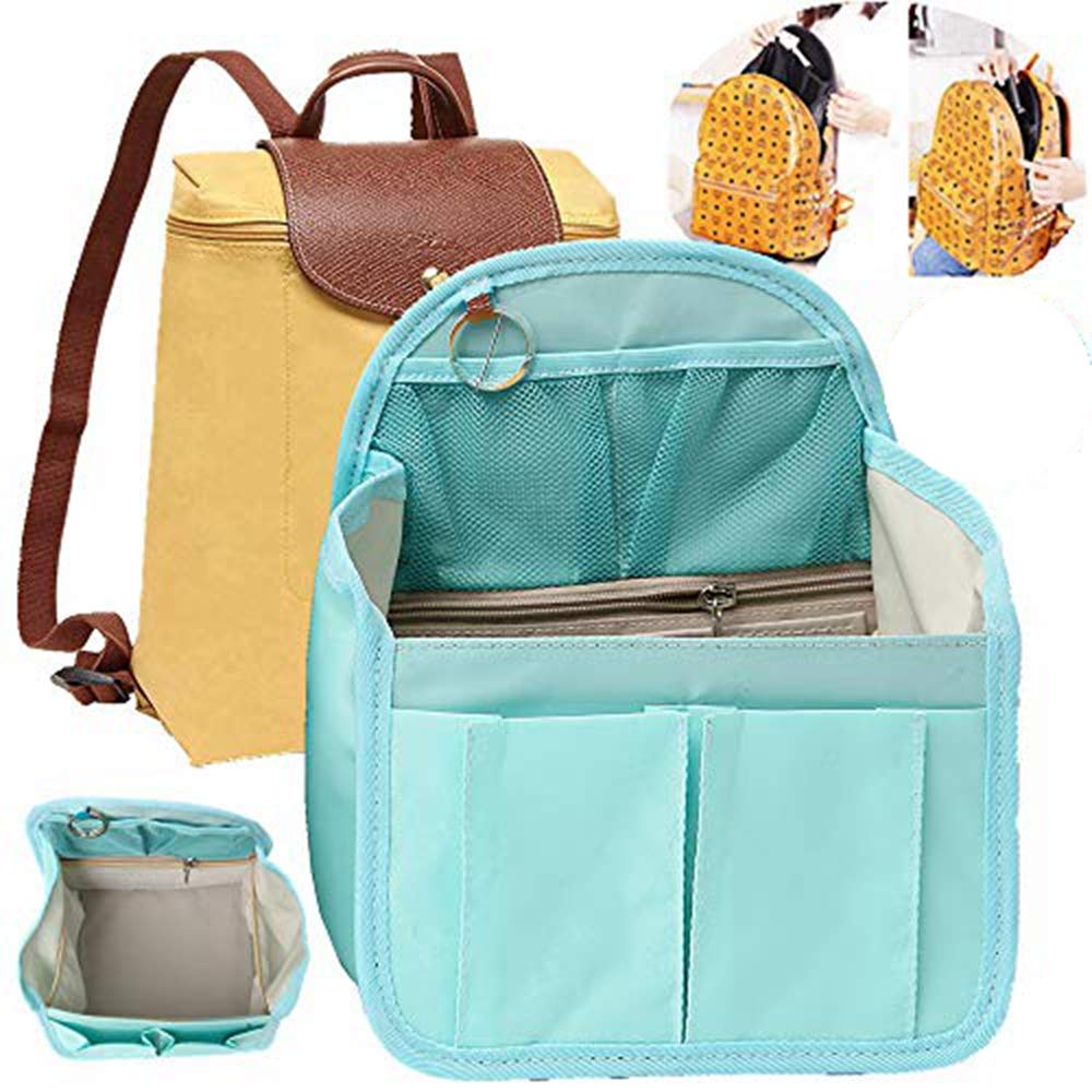 3rd Gen Upgraded Nylon Backpack Organizer Insert - Mini Size for Women | Compatible with Coach, MCM, LV, JanSport & Anello Backpacks (Small, Blue) | Perfect for Travel, Work & Daily Organization
