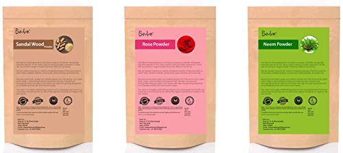 100% Pure Organic Sandalwood Rose Neem Powder Face Mask - Natural Skin Care for Deep Pore Cleansing & Glowing Complexion (50g x 3 Pack) - Perfect for DIY Facial Treatments, Spa Days & Holistic Beauty Routines