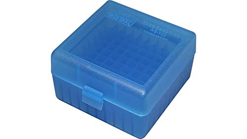 MTM Plastic Ammo Box - Clear Blue 100 Round Capacity for 223/5.56 NATO & More - 10 Pack - Secure Ammunition Storage for Shooting Range, Hunting & Reloading