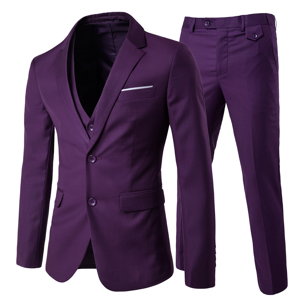 3-Piece Notched Lapel Casual Suit in Purple for Men | Business & Wedding Attire | Office, Formal Events & Special Occasions