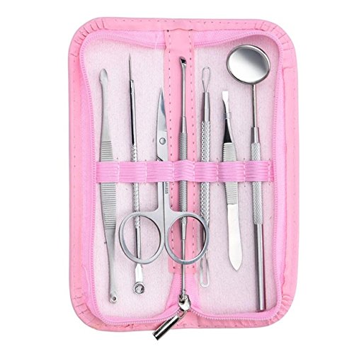 7-Piece Stainless Steel Blackhead & Pimple Extractor Tool Set - Acne Blemish Remover for Face & Body - Professional Skin Care Kit for Spa, Home Use & Travel
