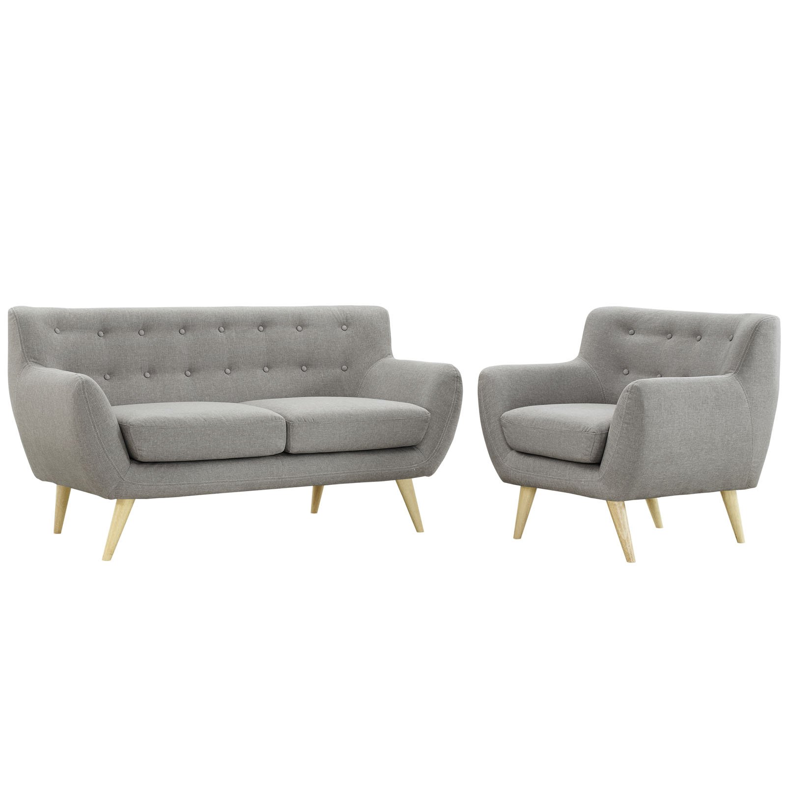 Modway Remark Mid-Century Modern Upholstered Fabric Living Room Set - Armchair & Loveseat in Light Gray | Stylish Seating for Living Rooms, Lounges & Home Offices