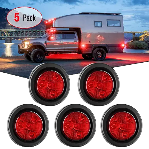 2 Inch Red Round LED Side Marker Lights - 5 Pcs Set for Trucks, Trailers, Boats & RVs - DOT Approved Waterproof Clearance Lights for Night Safety