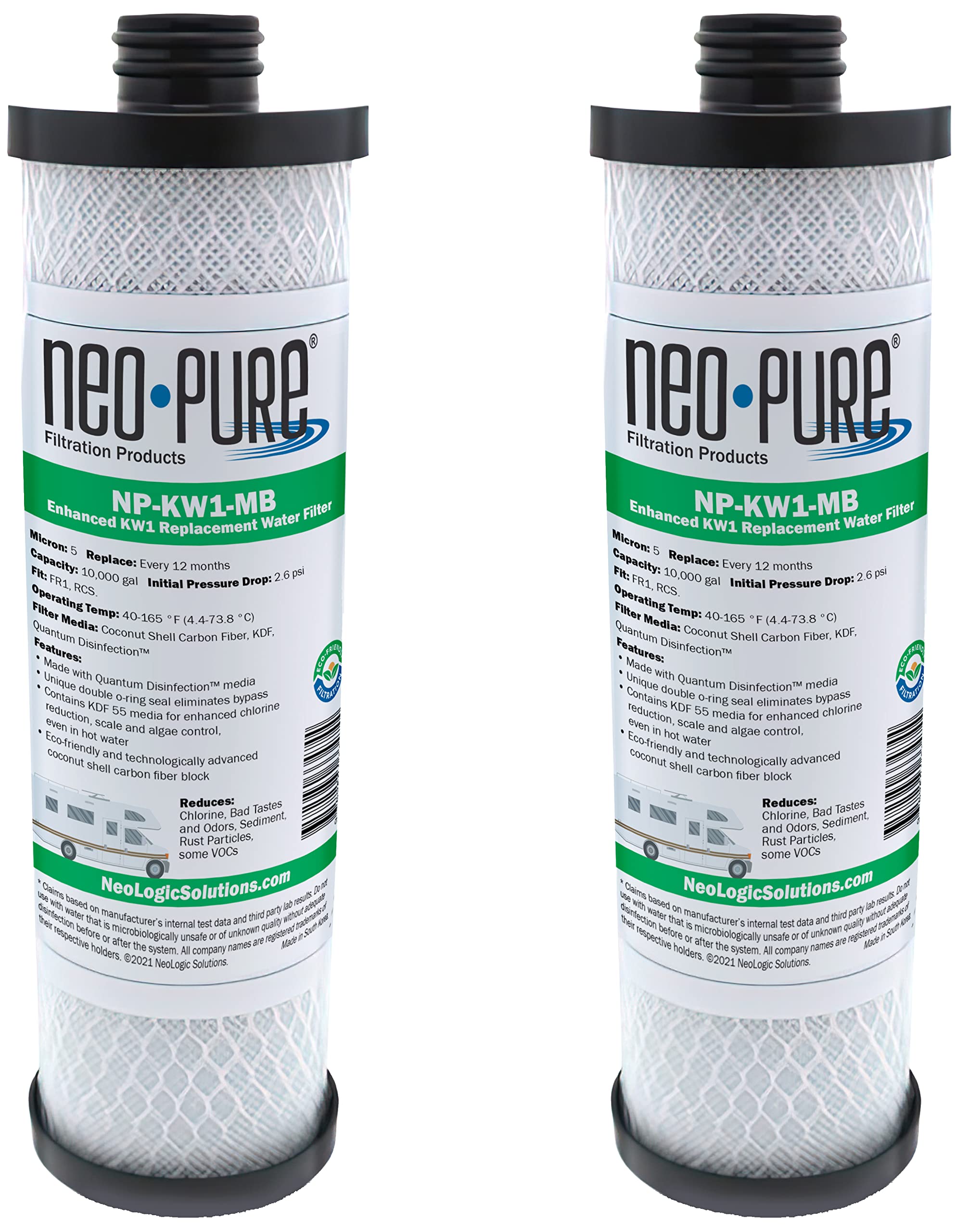 Neo-Pure NP-KW1-MB Water Filter 2-Pack - Compatible Replacement for WaterPur KW1 RV Water Filter with Quantum KDF 55 & Coconut Shell Carbon - MAX Filter Upgrade - Perfect for RV, Camping & Home Water Filtration Systems