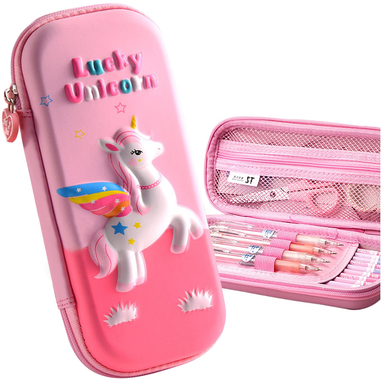 MCWTH 3D Magical Horse Pencil Case for Kids Girls - Large Capacity Waterproof School Pencil Box with Multiple Compartments, Cute Pen Pouch Organizer for Kindergarten, Elementary & Middle School Students (Pink) - Perfect for School Supplies, Art Storage & Travel Organization