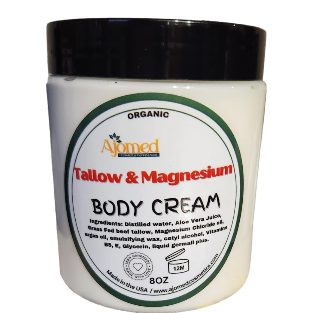 Grass-Fed Beef Tallow & Magnesium Body Cream - Ultra Hydrating Body Butter for Dry, Cracked, Itchy Skin - Eczema & Diaper Rash Relief with Oatmeal & Honey - Perfect for Daily Moisturizing & Sensitive Skin Care