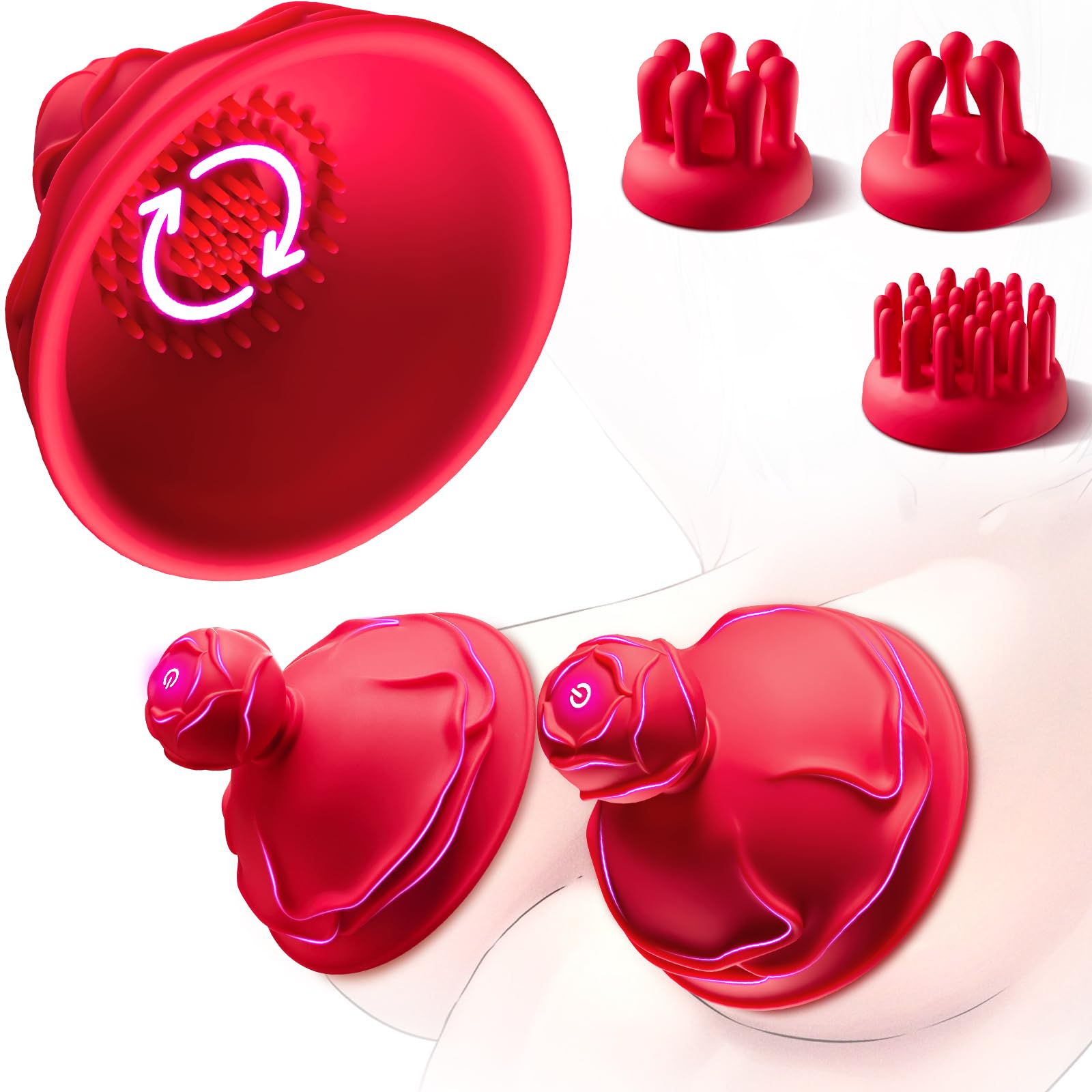 Rechargeable Wireless Nipple Clamps with 10 Powerful Rotation Modes - Rose Sucking Stimulator Sex Toy for Women & Couples, Adult Pleasure Toys for Sensual Play & Intimate Moments (Red) - Perfect for Bedroom Fun, Couples Bonding & Spicing Up Your Love Life