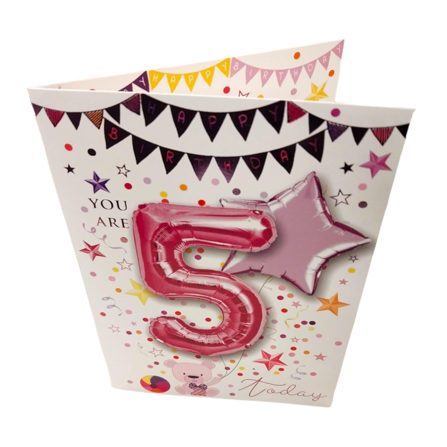 Girl You Are 5 Today Balloon - Birthday Greeting Card for 5-Year-Old Girls | Perfect for Birthday Parties, Gifts & Celebrations