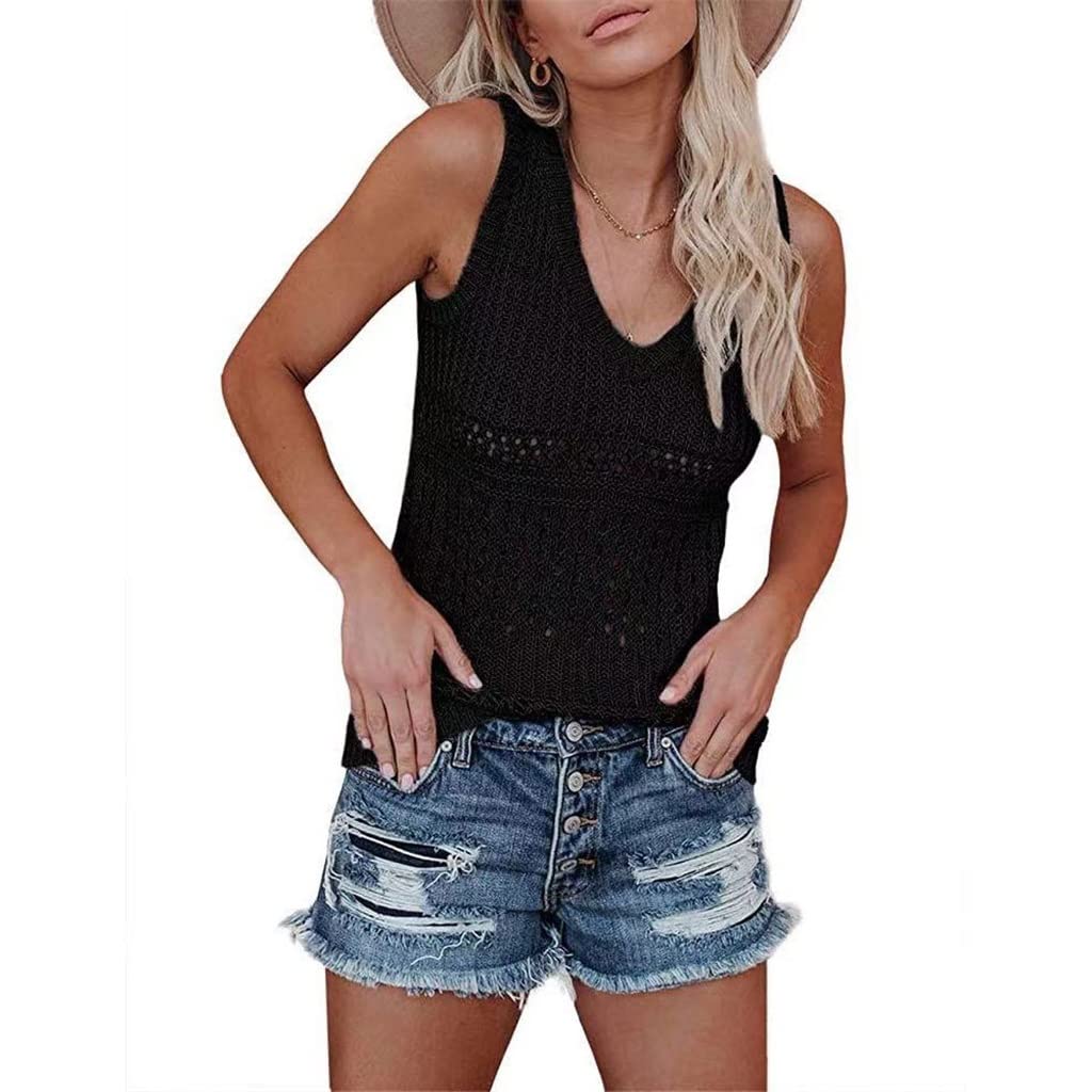 **CZCVSDV Women's Sexy Knitted Tank Top - Loose Sleeveless Hollow Out Camisole for Women (Black, Size L) - Perfect for Summer, Layering & Casual Outfits**