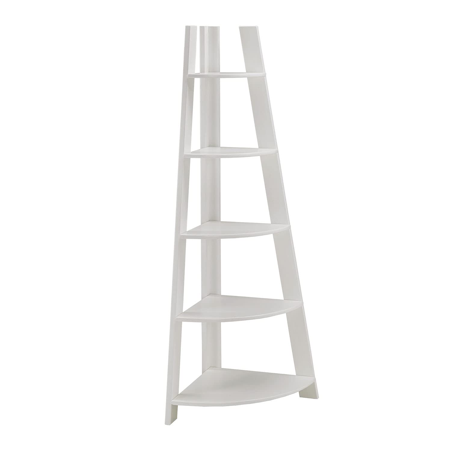 HomeHills Roark White Corner Ladder Bookcase - 5-Tier Wooden Bookshelf for Living Room, Bedroom & Office Storage - Perfect for Small Spaces & Home Decor