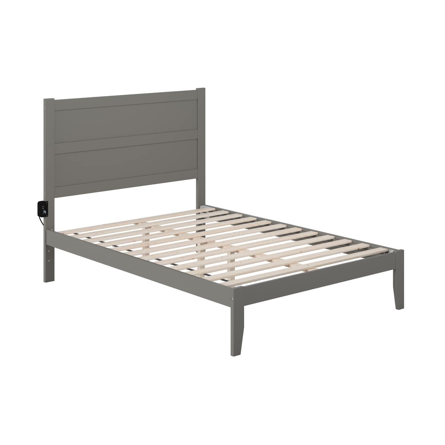AFI NoHo Full Size Platform Bed Frame with USB Charging Station - Modern Grey Wooden Bed for Small Spaces - Perfect for Apartments, Dorms & Guest Rooms
