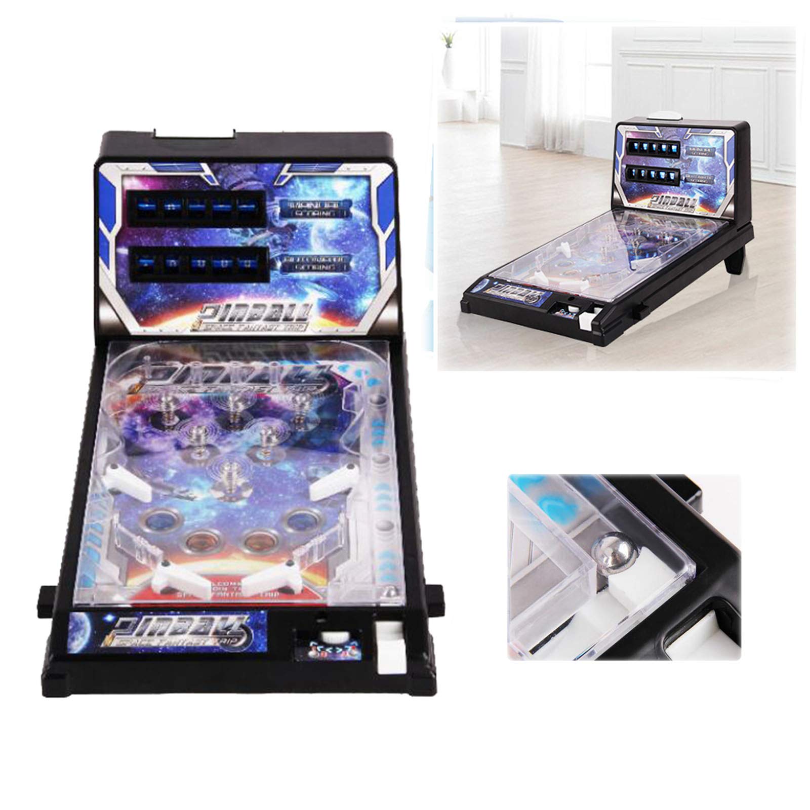 Hey! Play! Retro Space Race Pinball Machine - Classic Mini Arcade Pinball Game for Adults & Kids, Collectible Toy for Home, Office & Game Room Decor