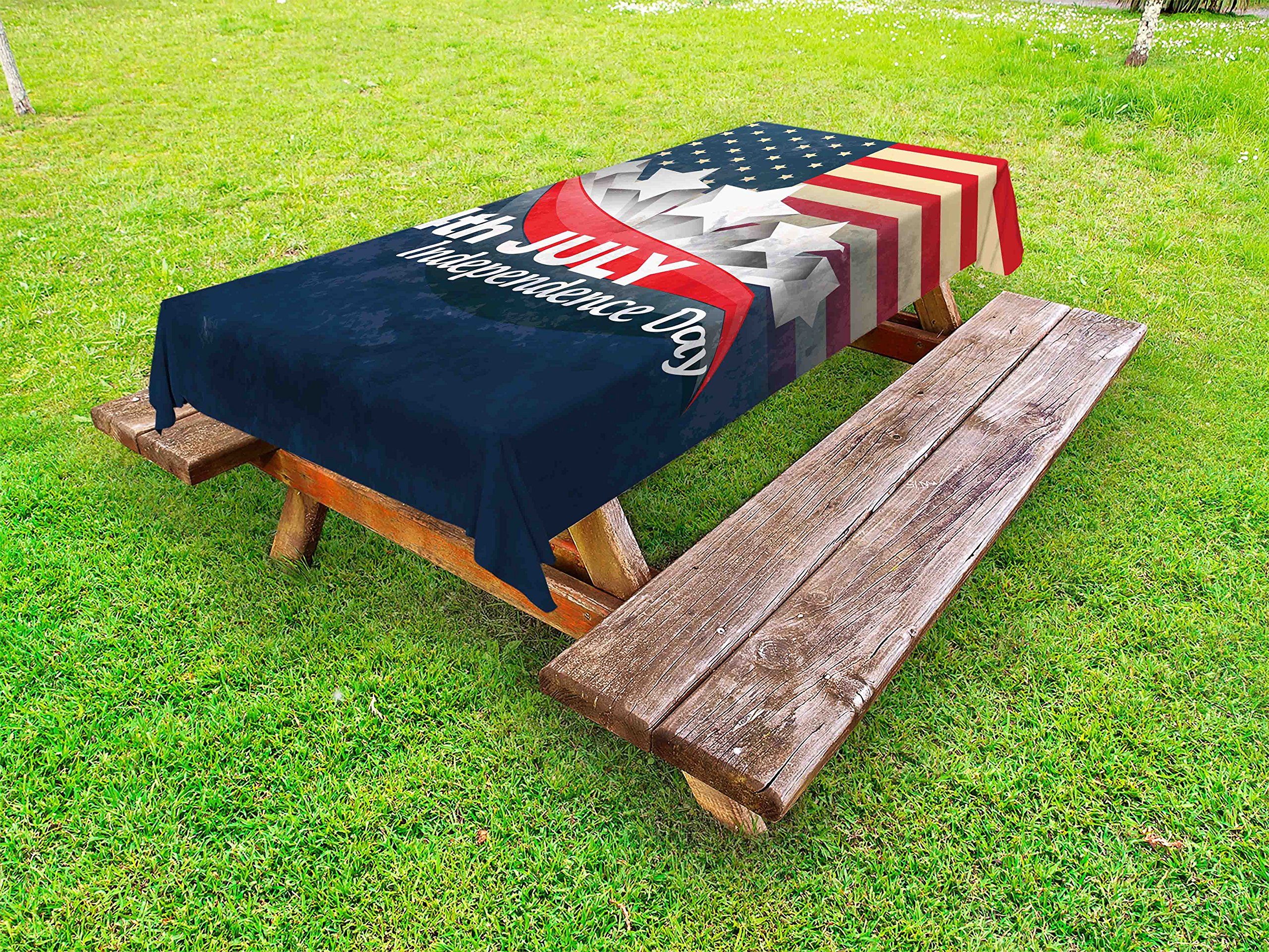 Ambesonne Patriotic American Flag Tablecloth - 4th of July Outdoor Picnic Table Cover with Stars & Stripes Design, Washable Decorative Backdrop (58