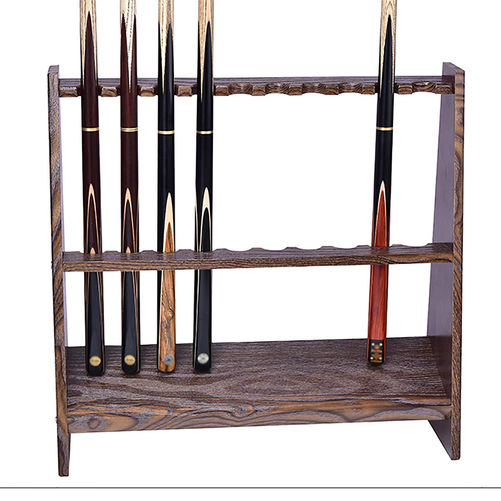 HYDT 10-Slot Solid Wood Pool Cue Rack & Golf Club Organizer - Durable Floor Standing Billiard Stick Holder for Game Rooms, Bars, and Home Recreation Areas