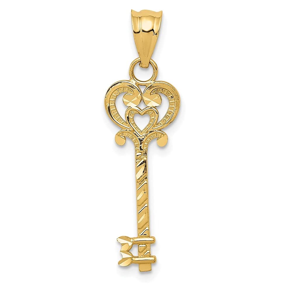 14K Yellow Gold Key Pendant Necklace for Women - 30mm Length, 9mm Width - Elegant Fine Jewelry Gift for Birthday, Anniversary & Special Occasions