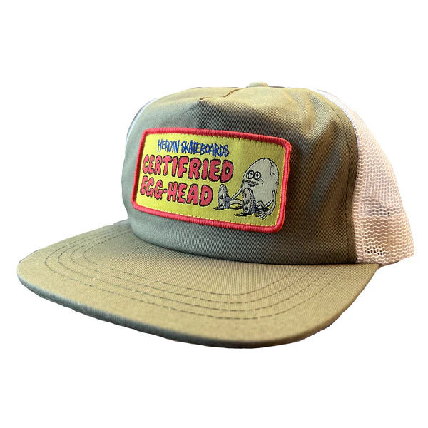 Certified Fried Egg Head Trucker Snapback Hat - Olive Green Adjustable Dad Cap for Men & Women - Perfect for Casual Wear, Street Fashion, and Outdoor Activities